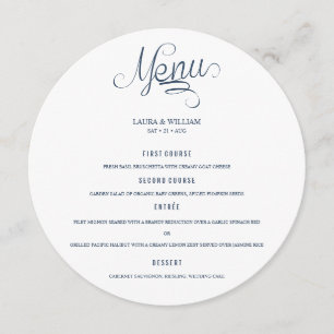 Calligraphy Round Wedding Dinner Menu For Plate