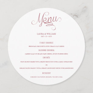 Calligraphy Round Wedding Dinner Menu For Plate