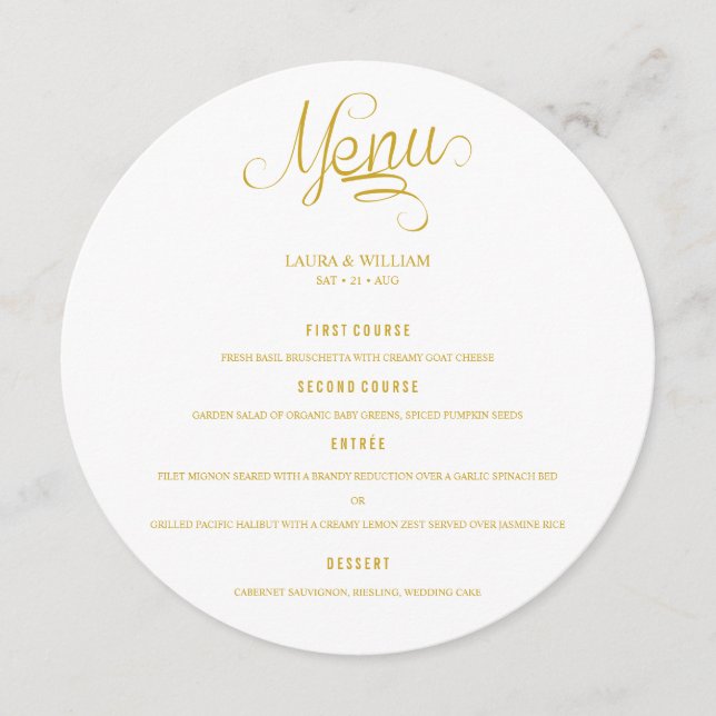 Calligraphy Round Wedding Dinner Menu For Plate (Front)