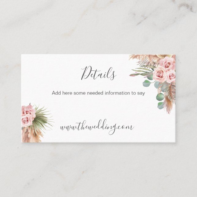 Calligraphy Rustic Boho Floral Wedding Website Bus Business Card (Front)