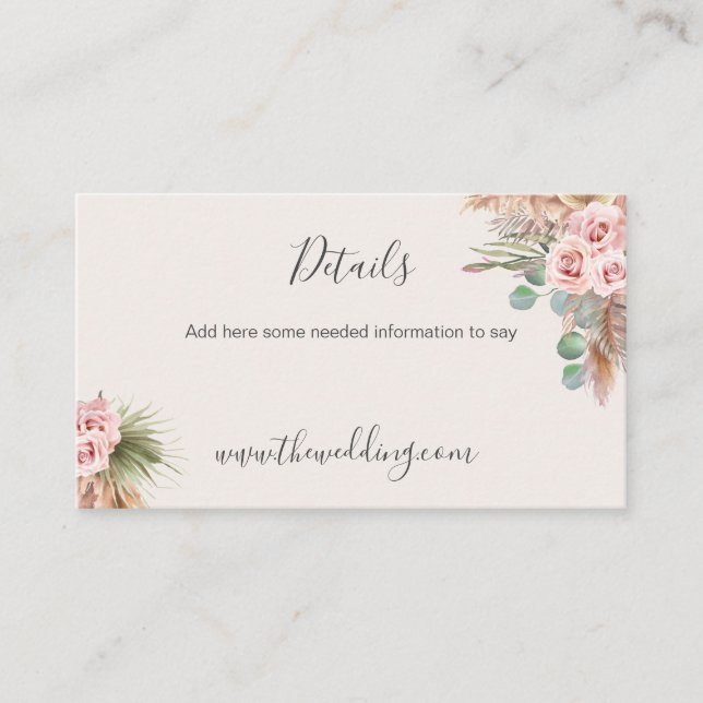 Calligraphy Rustic Boho Floral Wedding Website Bus Business Card (Front)