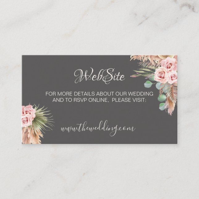 Calligraphy Rustic Boho Floral Wedding Website Enclosure Card (Front)
