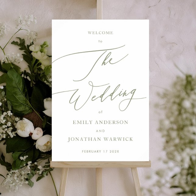 Calligraphy Sage Green Simple Wedding Welcome Poster (Creator Uploaded)
