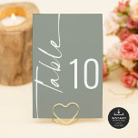 Calligraphy Sage Wedding Printable Table Number<br><div class="desc">Calligraphy Sage Wedding Printable Table Number. Available digitally and printed. Table is set in a styiish rotated script to the left and your table number to the right. Easily personalise the number and add each number to your cart separately as you change it. The same design is on the other...</div>