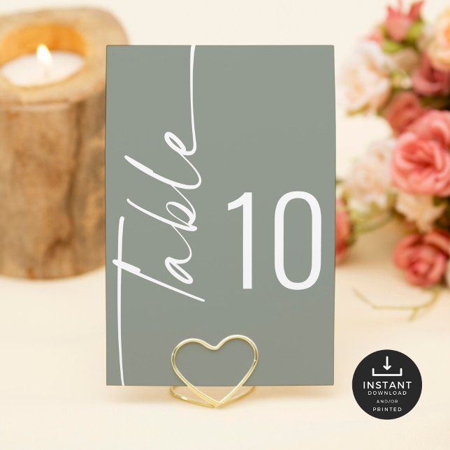 Calligraphy Sage Wedding Printable Table Number (Creator Uploaded)