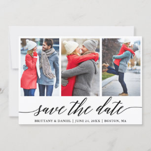 Calligraphy Save The Date Engagement 3 Photo Card