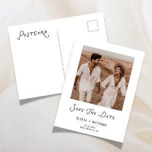 Calligraphy Save The Date Photo Wedding Modern Invitation Postcard