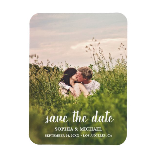 Calligraphy Save the Date Wedding Photo Magnet (Vertical)
