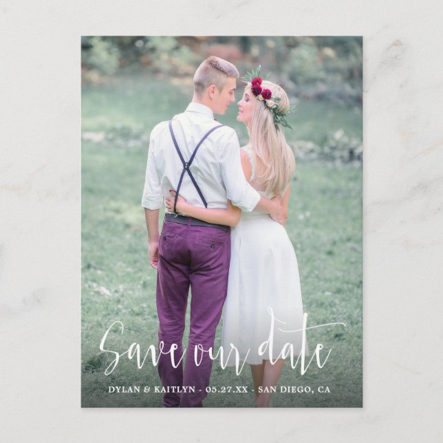 Calligraphy Save the Date Wedding Photo Postcard (Front)