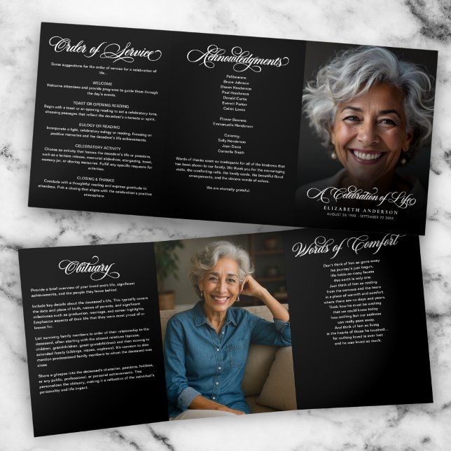 Calligraphy Script 2-Photo Celebration of Life Tri-Fold Programme (Creator Uploaded)