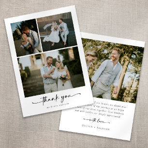 Calligraphy Script 4 Photo Wedding Thank You Card