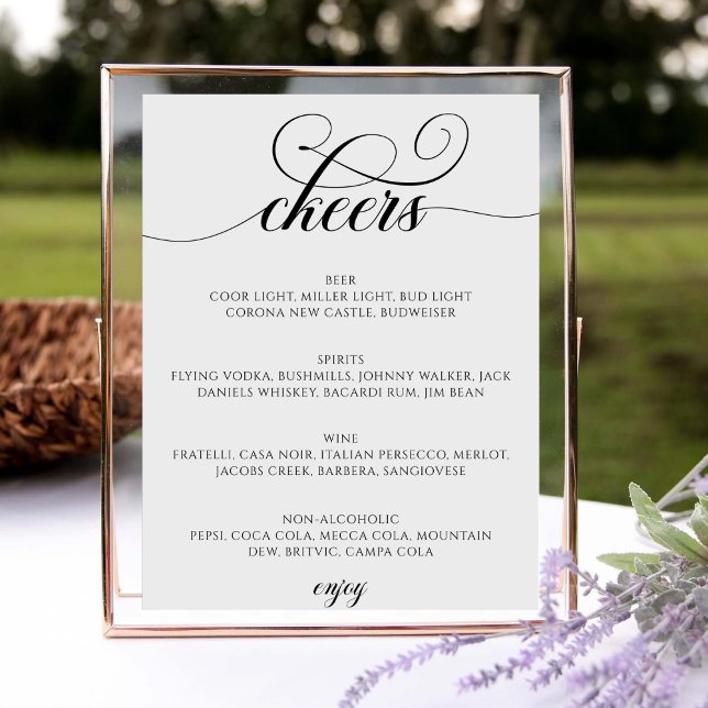 Calligraphy Script Bar Menu Cheers Wedding Sign (Creator Uploaded)