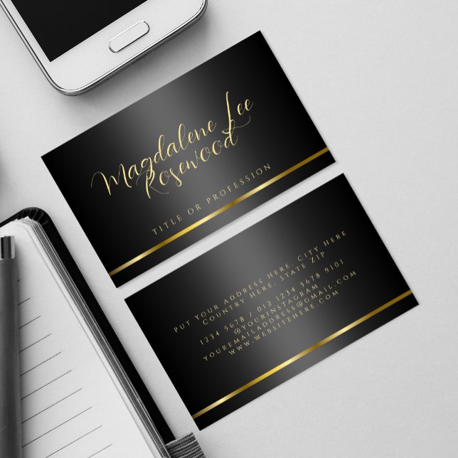 Calligraphy Script Black Gold Business Card (Creator Uploaded)