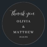 Calligraphy Script Black Thank You Wedding Classic Round Sticker<br><div class="desc">Calligraphy Script Thank You Wedding</div>