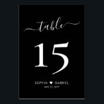 Calligraphy Script Black Wedding Double Sided Table Number<br><div class="desc">Elegant Calligraphy Script Heart Black Wedding Table Numbers Double Sided with custom personalised. Help your guests easily find their way with these simple elegant double sided table number cards. Easily to personalise, featuring numbers, couple names with love heart motif and date! Features a pretty hand lettering calligraphy "table" script in...</div>