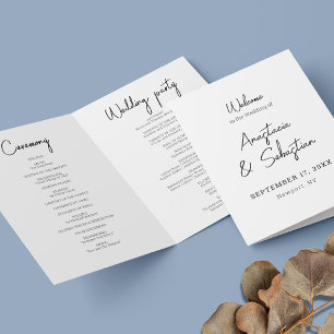 Calligraphy Script Black & White Bi Folded Wedding Programme
