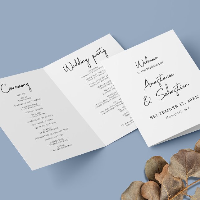 Calligraphy Script Black & White Bi Folded Wedding Programme (Calligraphy Script Black & White Bi Folded Wedding Program)
