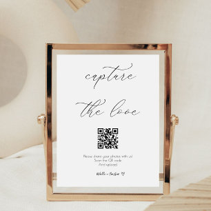 Calligraphy Script Capture The Love QR code Pedestal Sign