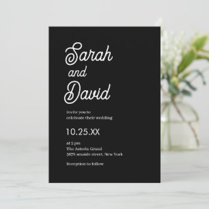 Calligraphy script classic black and white wedding invitation