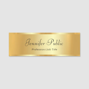 Calligraphy Script Custom Text Gold Template Name Tag