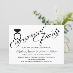 Calligraphy Script Diamond Ring Engagement Party Invitation