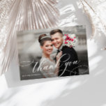 calligraphy script double sided wedding photo thank you card<br><div class="desc">A double sided thank you with a wonderful image of the newly weds and an elegant frame. Add a personal thank you message and your own wedding photo.</div>