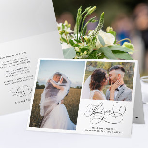Calligraphy script elegant 2 photo wedding  thank you card