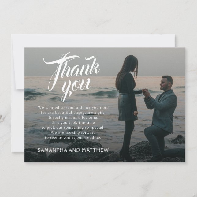 Calligraphy Script Engagement Party Thank You Card (Front)