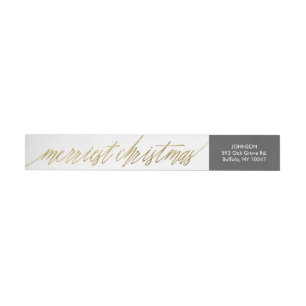 Calligraphy Script Faux Gold Foil  Merry Christmas Wrap Around Label