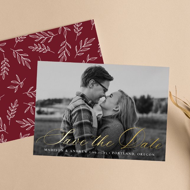 Calligraphy Script Foil Save the Date Card (Creator Uploaded)