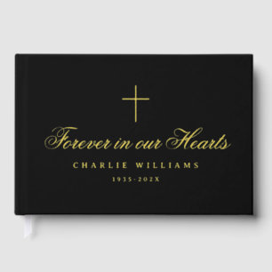 Calligraphy script forever in our hearts funeral guest book