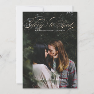 Calligraphy Script Glory to God Christmas Photo  Holiday Card