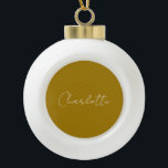 Calligraphy Script Gold Colour Custom Name Edit Ceramic Ball Christmas Ornament<br><div class="desc">If you are looking for a simple,  legible and minimalist design,  this is for you.</div>