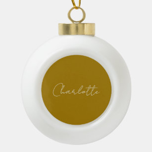 Calligraphy Script Gold Colour Custom Name Edit Ceramic Ball Christmas Ornament