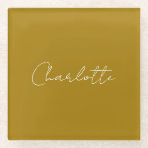 Calligraphy Script Gold Colour Custom Name Edit Glass Coaster