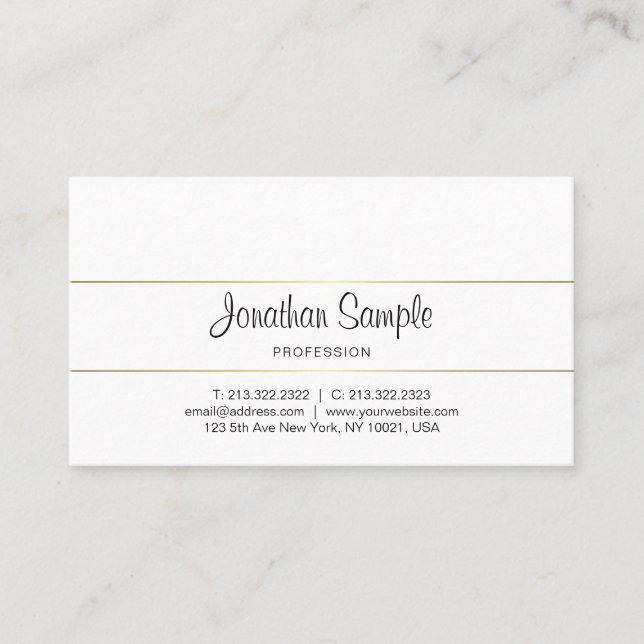 Calligraphy Script Gold Elegant Design Luxe Plain Business Card (Front)