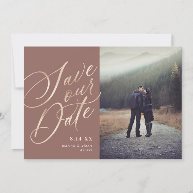 Calligraphy Script | Gold Neutral  | Photo Save The Date (Front)