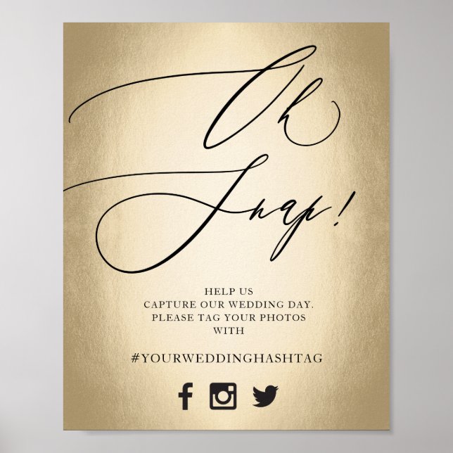 Calligraphy Script Gold Oh Snap Wedding Sign (Front)