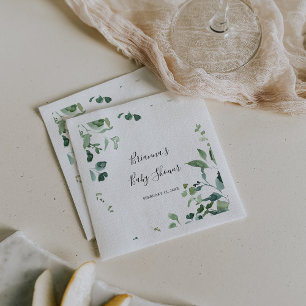 Calligraphy Script Green Foliage Baby Shower Napkin
