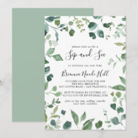 Calligraphy Script Green Foliage Sip and See 