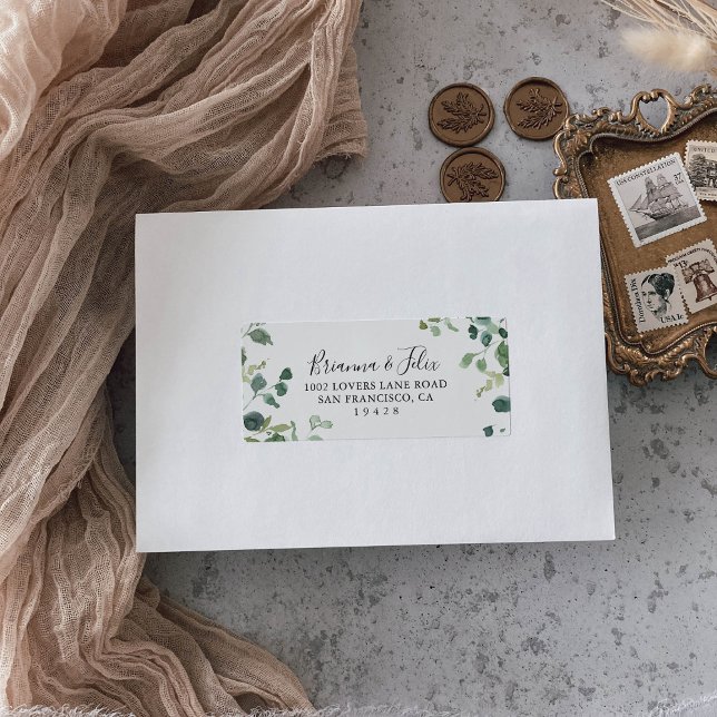 Calligraphy Script Green Foliage Wedding RSVP  Label (Creator Uploaded)