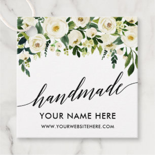 Calligraphy Script Green White Floral Handmade Favour Tags