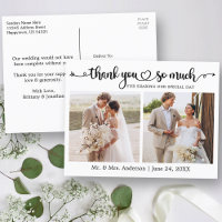 Calligraphy Script Heart 2 Photo Wedding Thank You