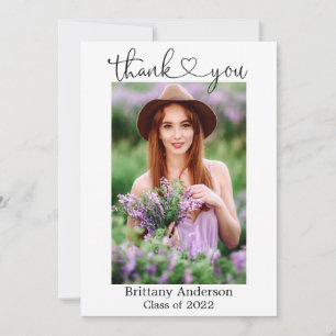 Calligraphy Script Heart Graduate Photo Thank You Card