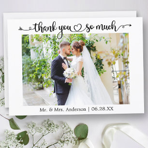 Calligraphy Script Heart Wedding Photo Thank You Card