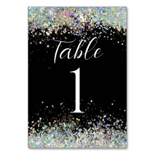 Calligraphy Script Holographic Glitter Black Table Number