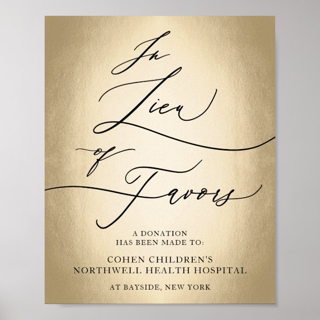 Calligraphy Script In Lieu Of Favours Wedding Sign (Front)