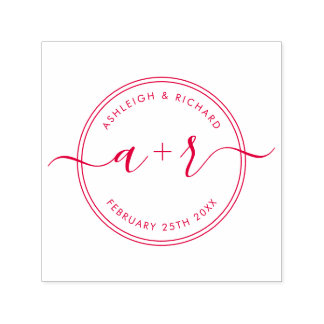 Calligraphy Script Initials Wedding Save The Date Self-inking Stamp