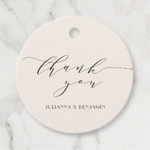 Calligraphy Script Ivory Black Wedding Thank You Favour Tags