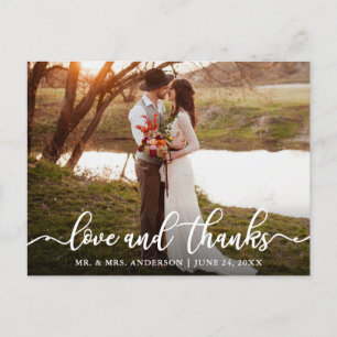 Calligraphy Script Love Thanks Wedding Photo Postcard